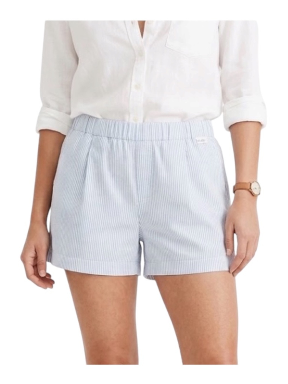 UNIQLO Women Striped Cotton Easy Shorts Xl Blue Pull-On Drawstring Lounge NWT